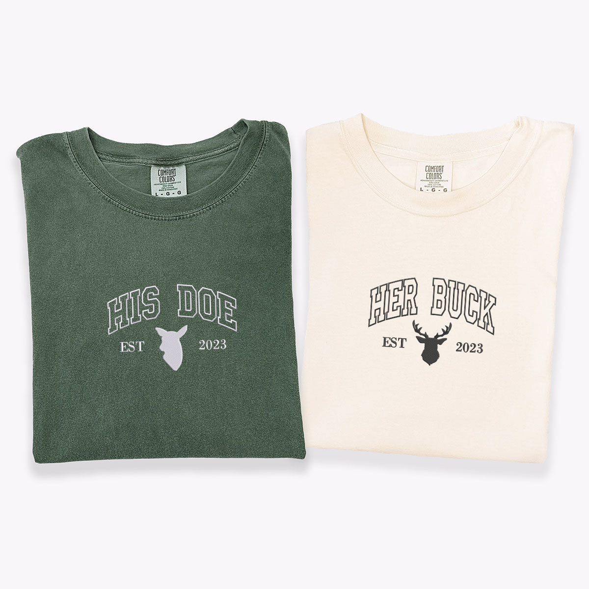 Custom Embroidered Doe Buck Est Year Matching T-shirts for Couples