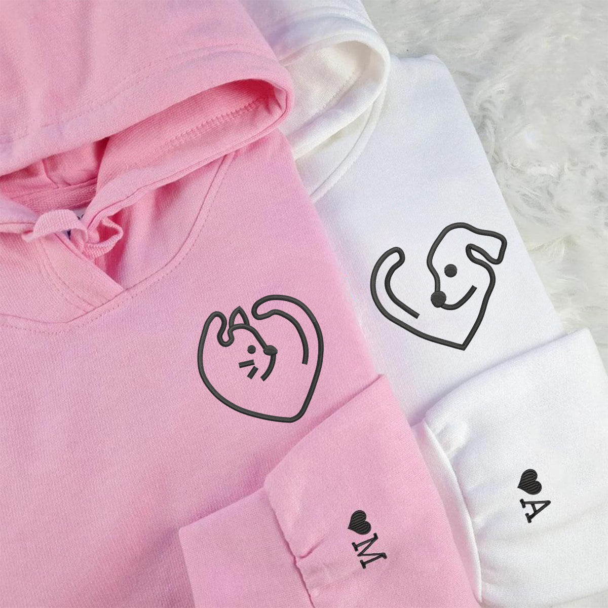 Individuell bestickte Hunde- und Katzenliebe-Kapuzenpullover für Paare