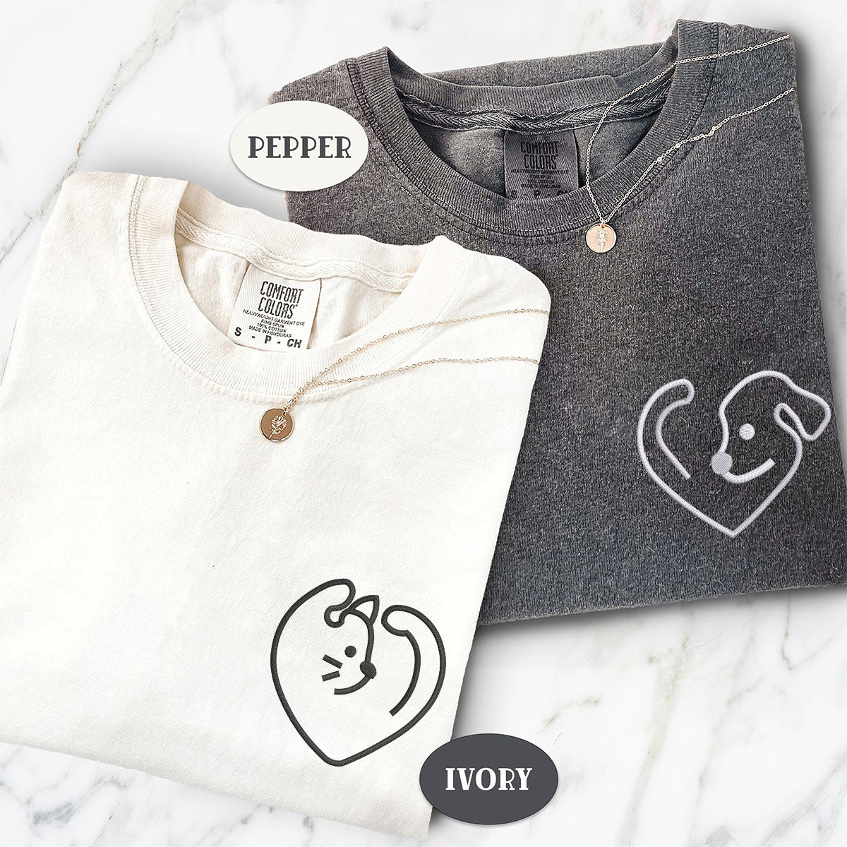 Custom Embroidered Dog & Cat Love Matching T-shirts for Couples