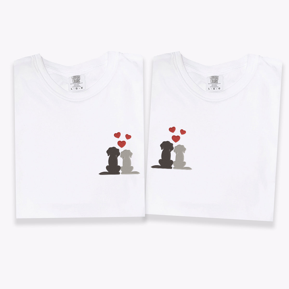 Custom Embroidered Dog Love Matching T-shirts for Couples