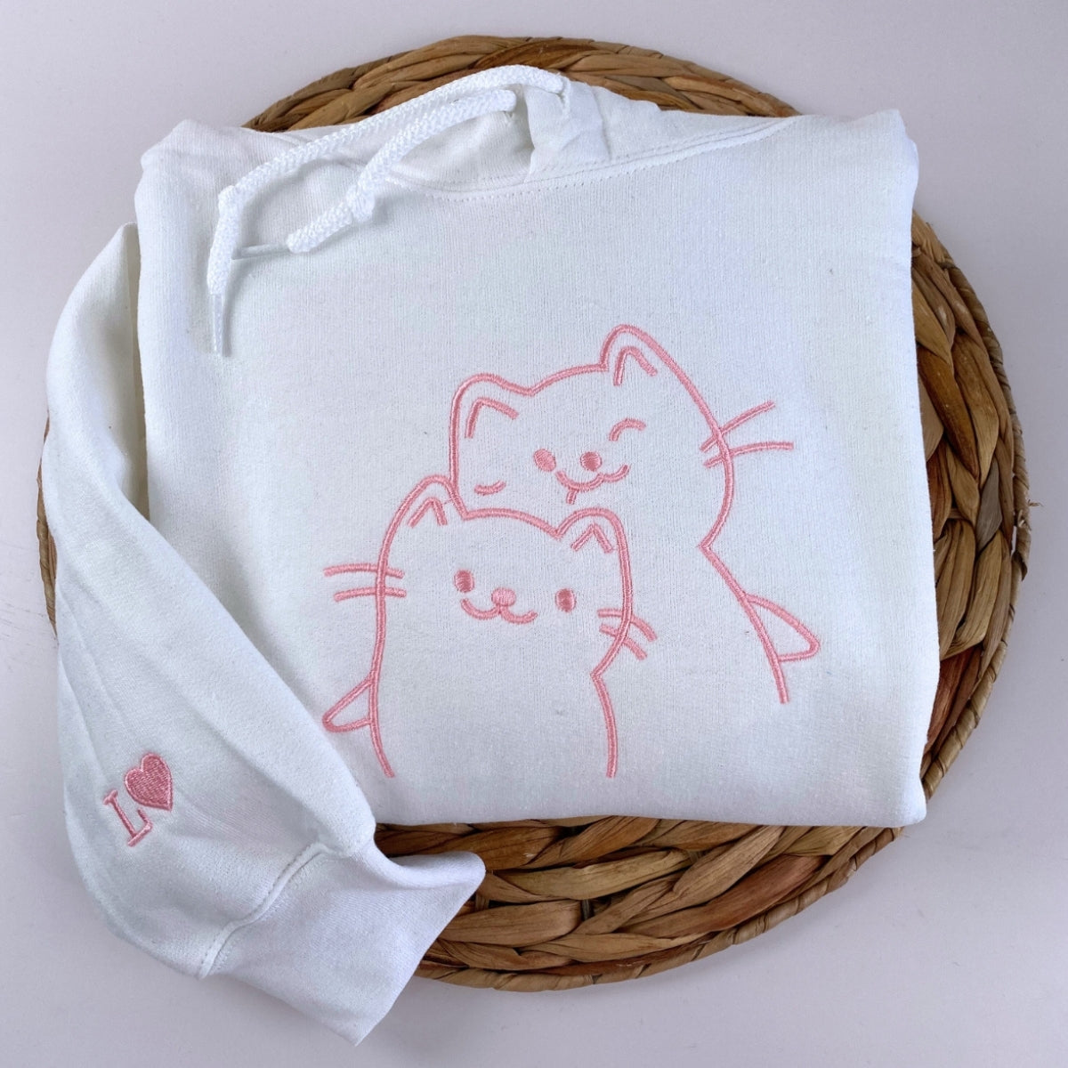 Individuell bestickte Doodle Cat Love Passende Hoodies für Paare