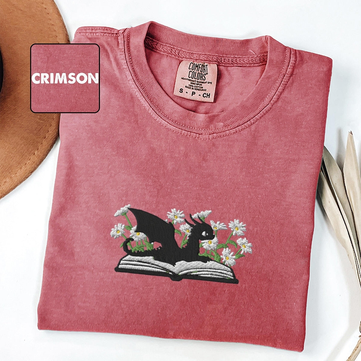 Custom Embroidered Dragon &amp; Daisies Shirt - Cozy Fantasy Tee