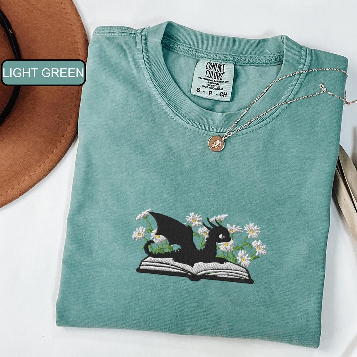 Custom Embroidered Dragon & Daisies Shirt - Cozy Fantasy Tee