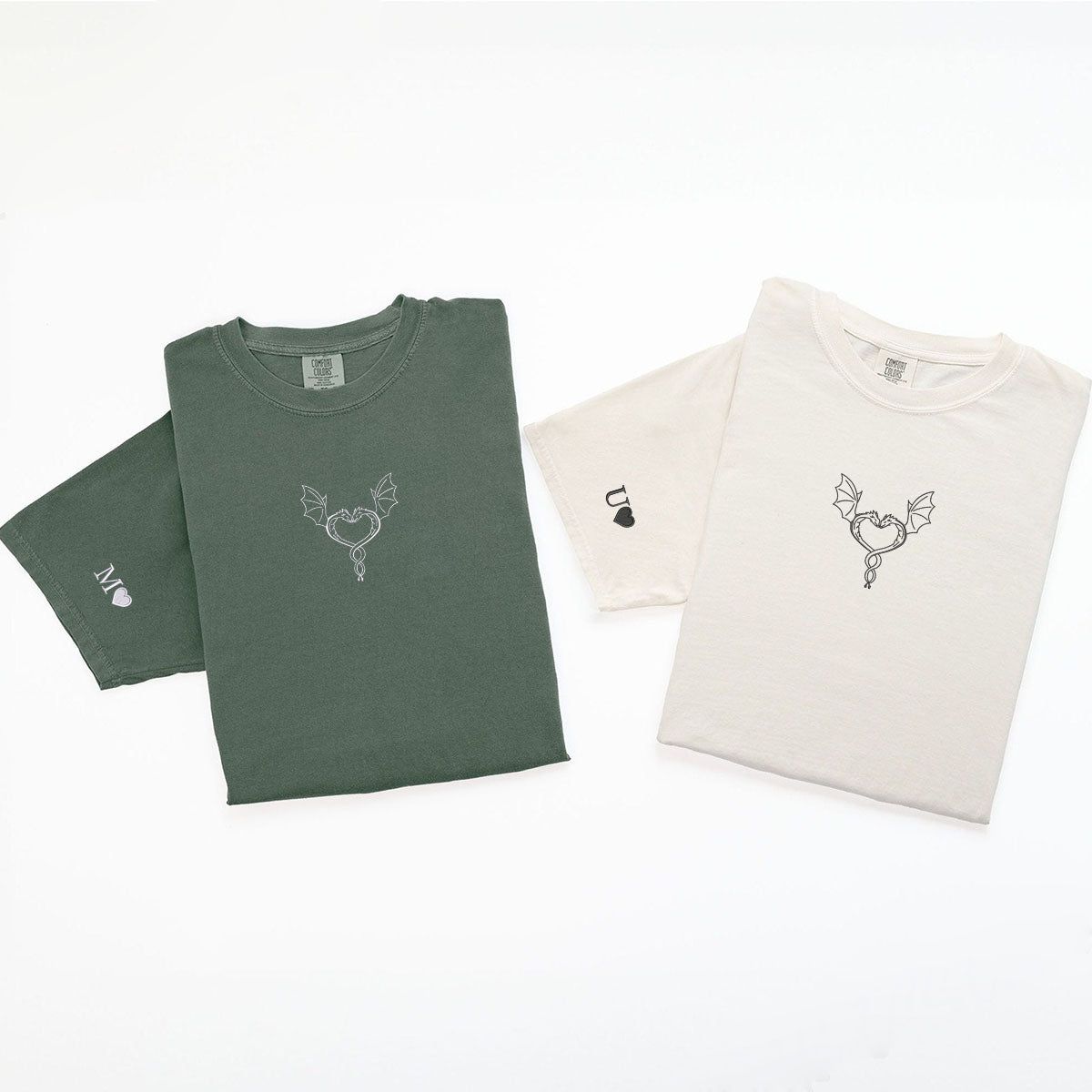 Custom Embroidered Dragon Love Matching T-shirts for Couples