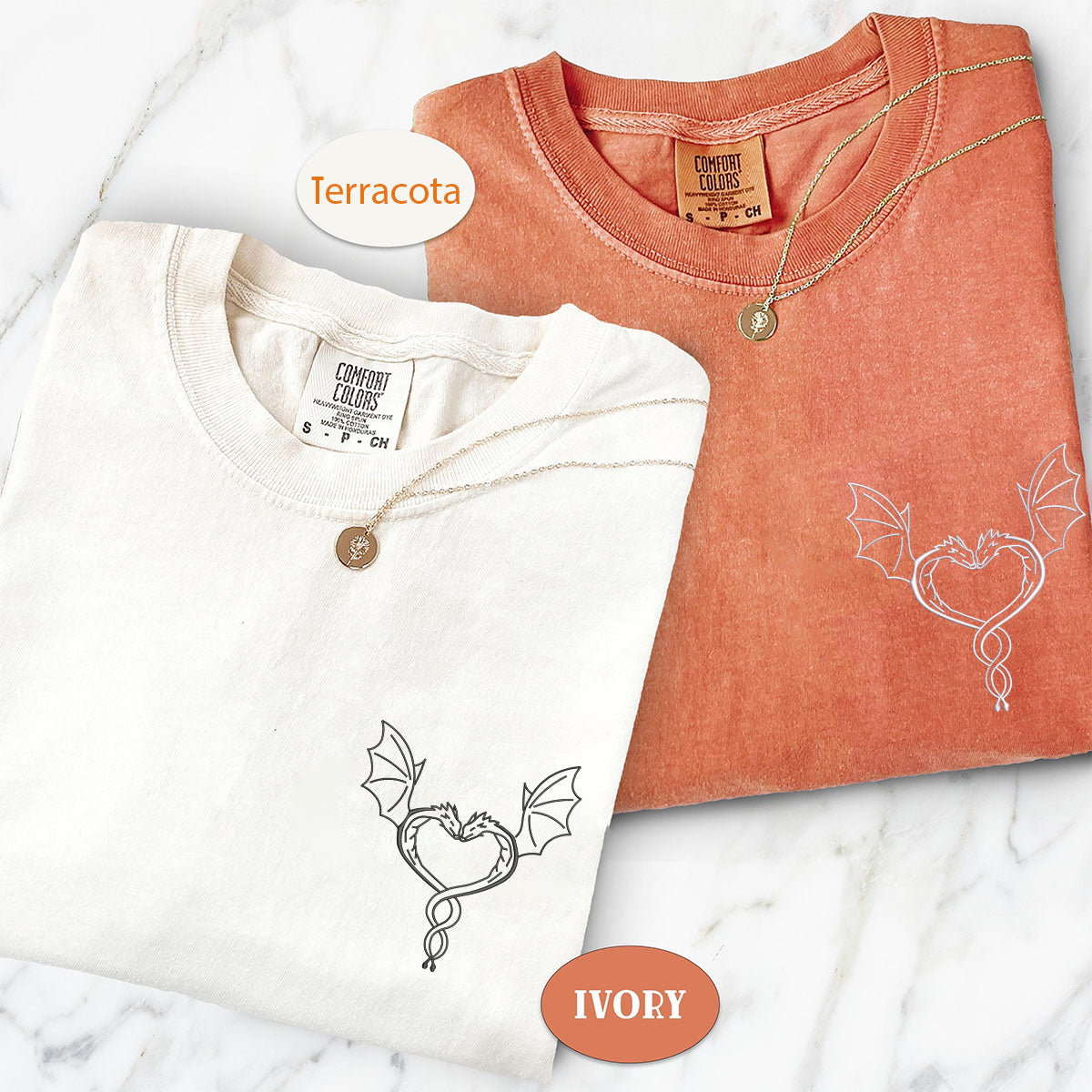 Custom Embroidered Dragon Love Matching T-shirts for Couples