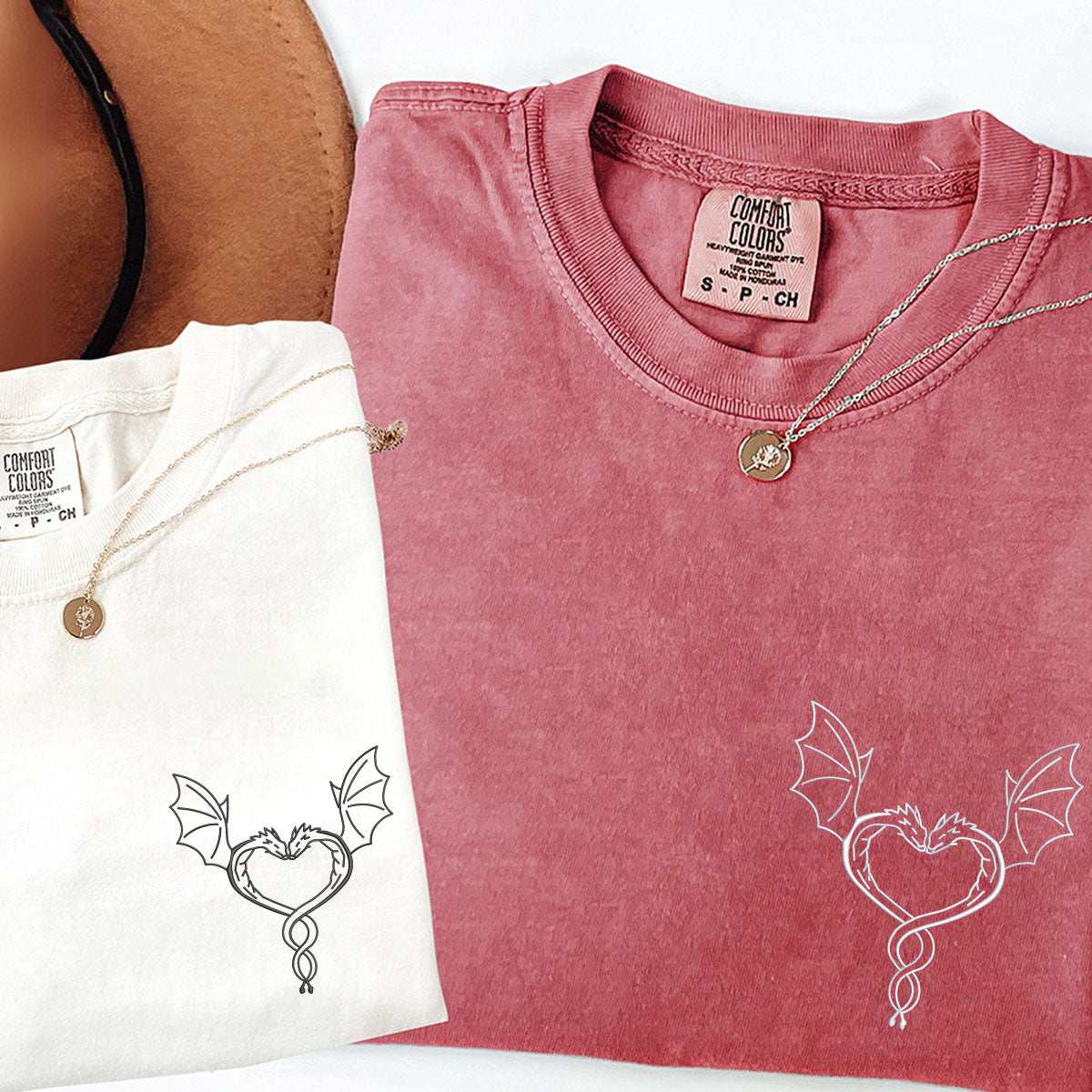 Custom Embroidered Dragon Love Matching T-shirts for Couples