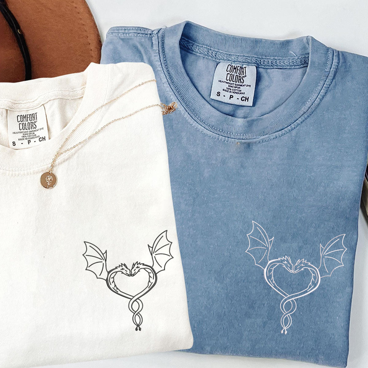 Custom Embroidered Dragon Love Matching T-shirts for Couples