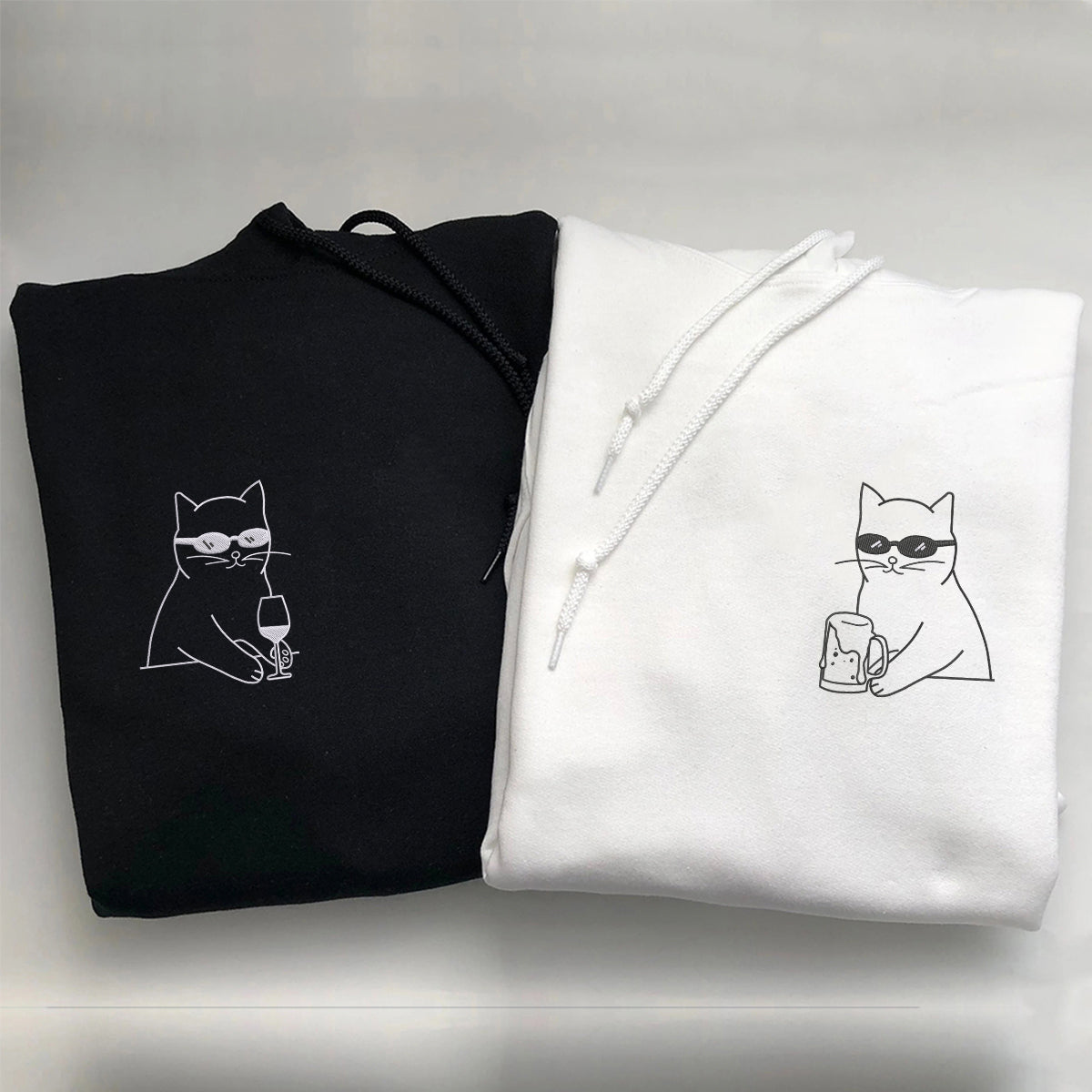 Individuell bestickte Engel- und Dämonenkatze-Kapuzenpullover für Paare