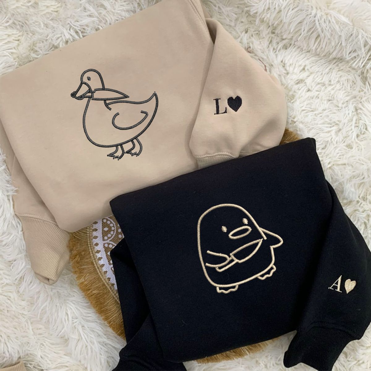 Custom Embroidered Duck Duck Goose Matching Hoodies for Couples