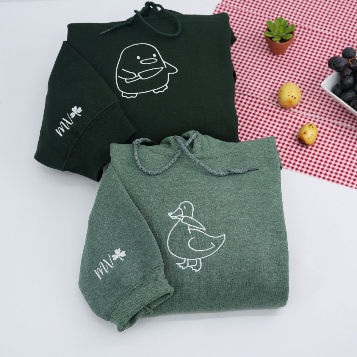 Custom Embroidered Duck Duck Goose Matching Hoodies for Couples