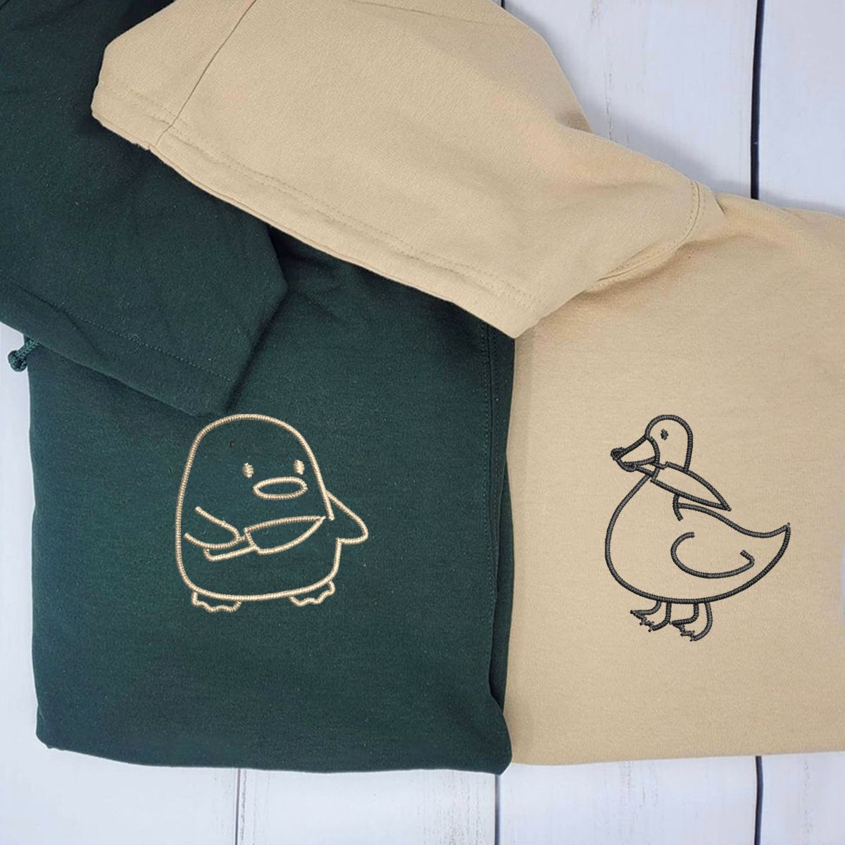 Custom Embroidered Duck Duck Goose Matching Hoodies for Couples