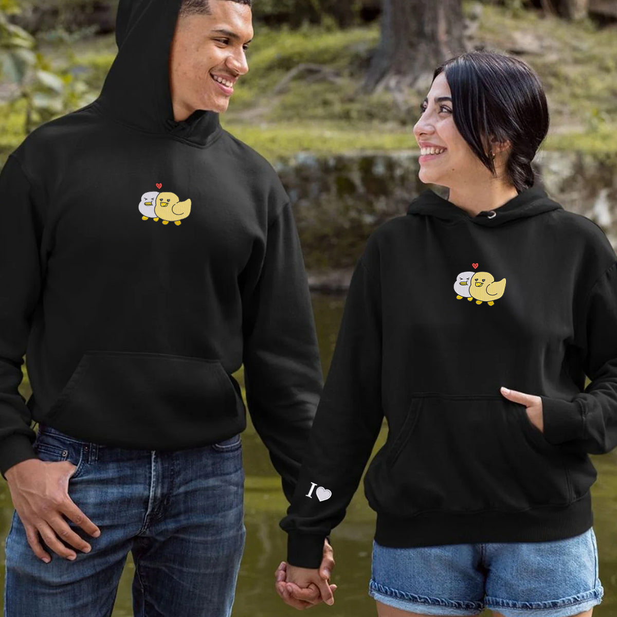 Individuell bestickte Duck Love Passende Hoodies für Paare