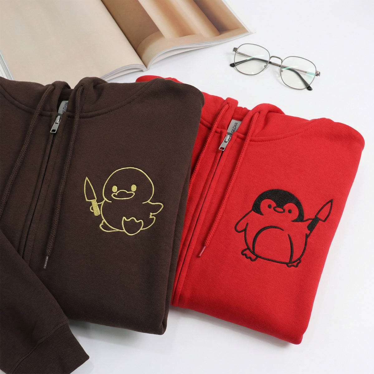 Sweats à capuche brodés personnalisés assortis pour couples