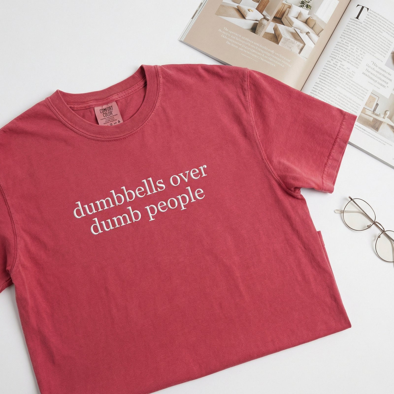 Custom Embroidered Dumbbells Over Dumb People T-Shirt - Funny Gym Shirt