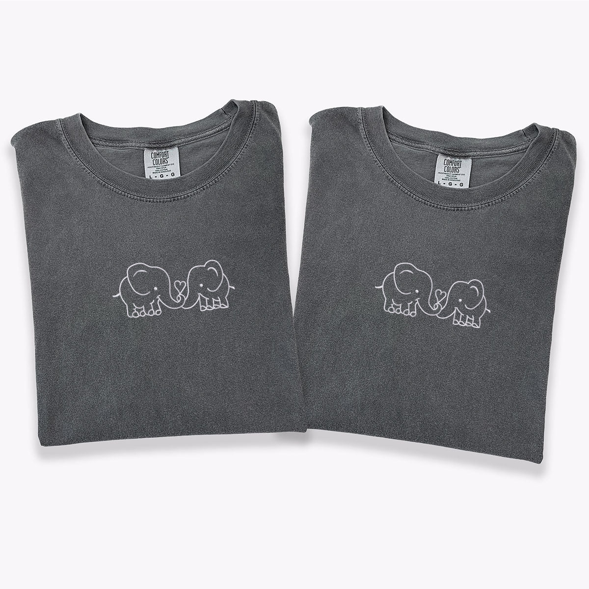 Custom Embroidered Elephant Love Matching T-shirts for Couples