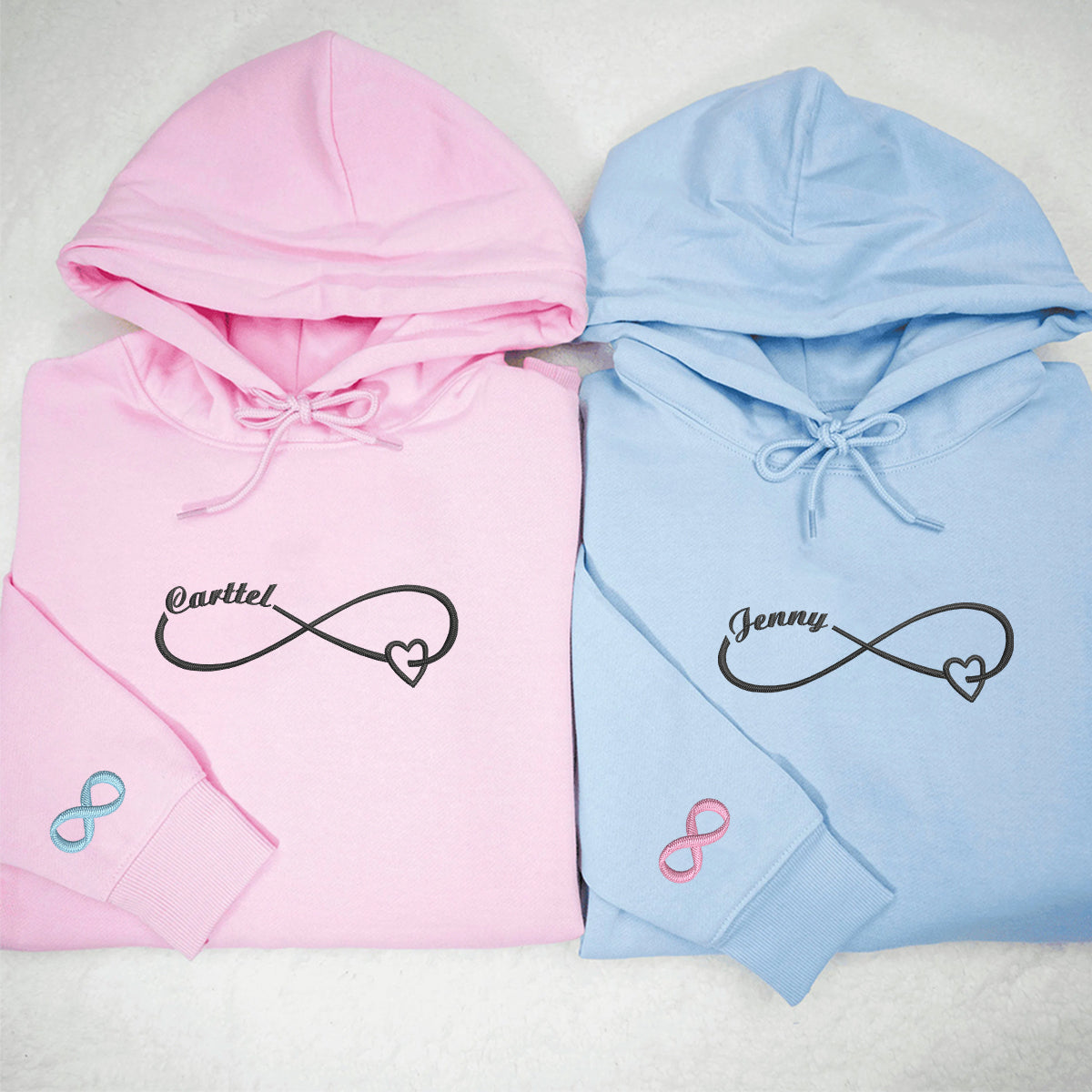 Individuell bestickte passende Hoodies mit der Aufschrift „Eternal Love“ für Paare
