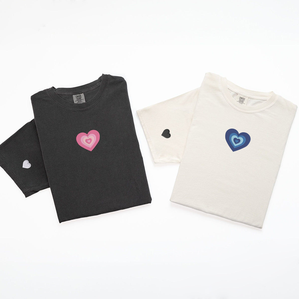 Custom Embroidered Fading Heart Matching T-shirts for Couples