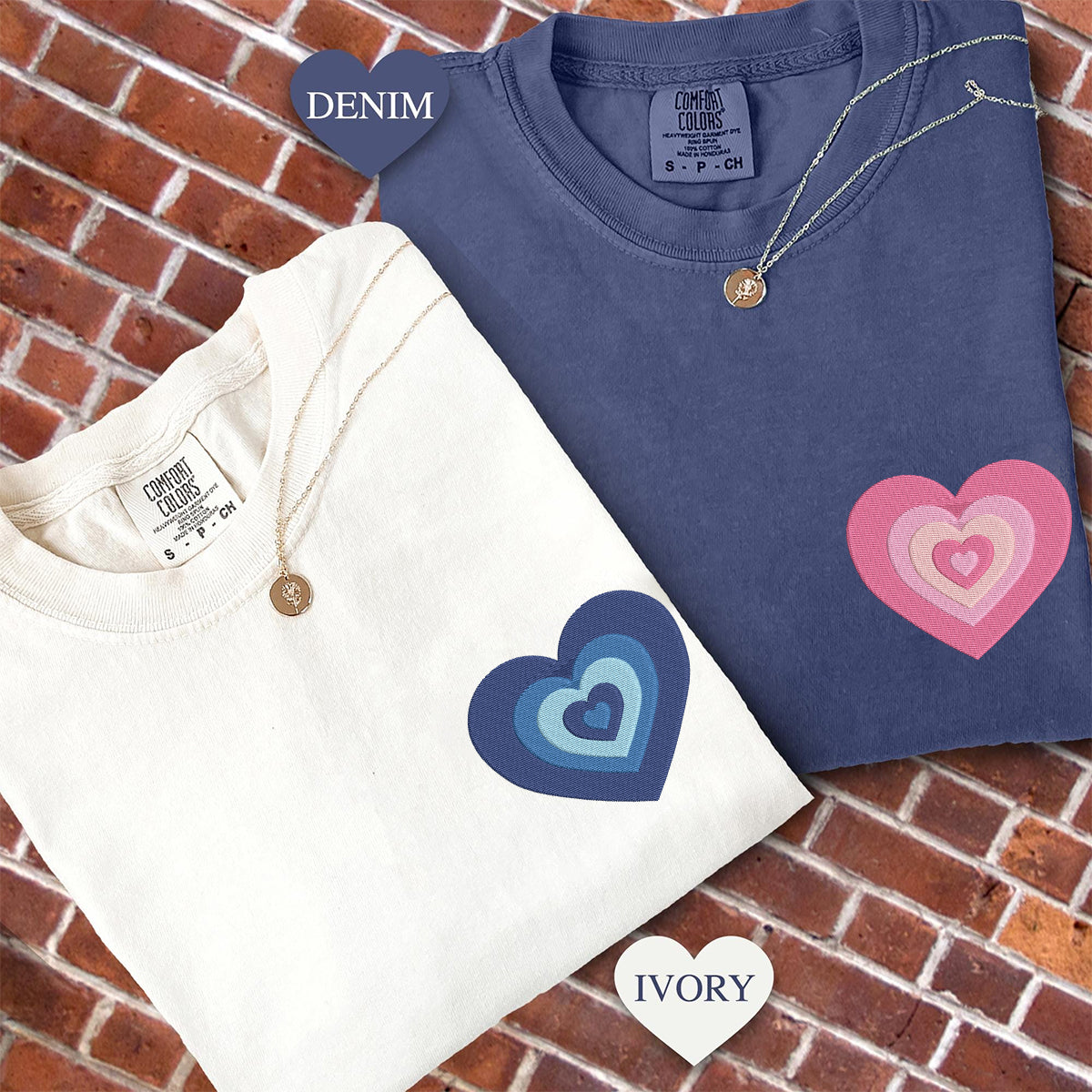 T-shirts personnalisés brodés avec cœur décoloré pour couples