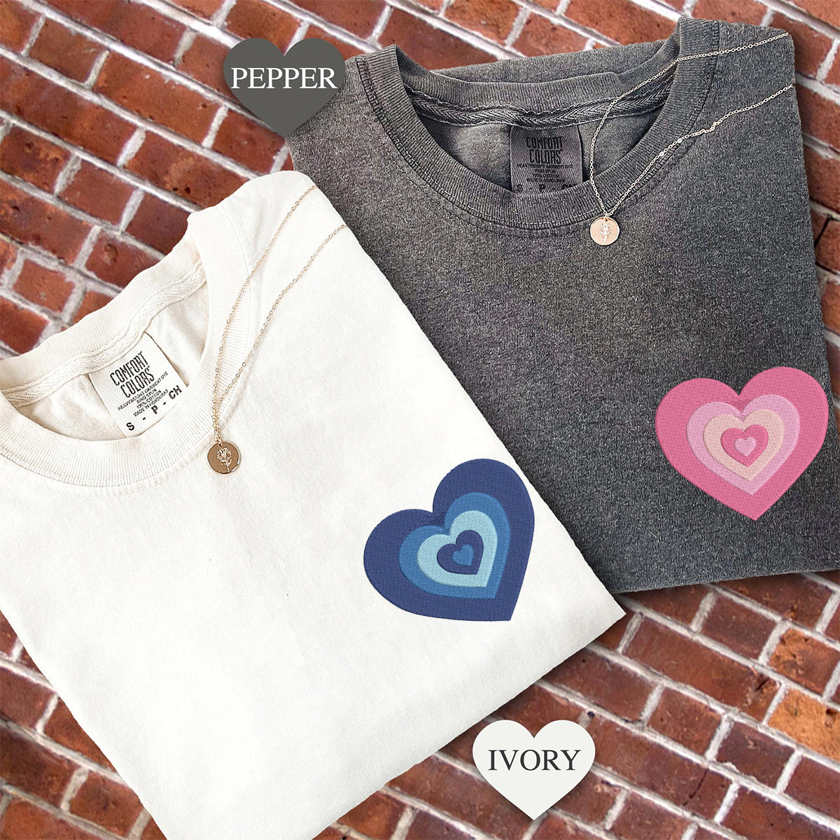 Custom Embroidered Fading Heart Matching T-shirts for Couples