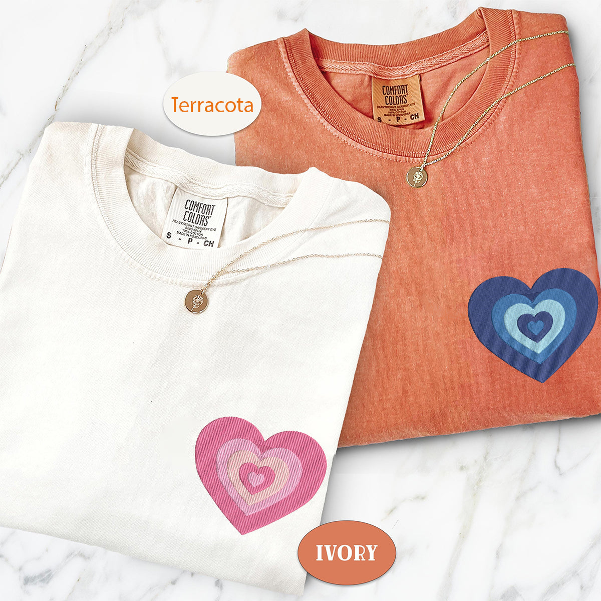 Custom Embroidered Fading Heart Matching T-shirts for Couples