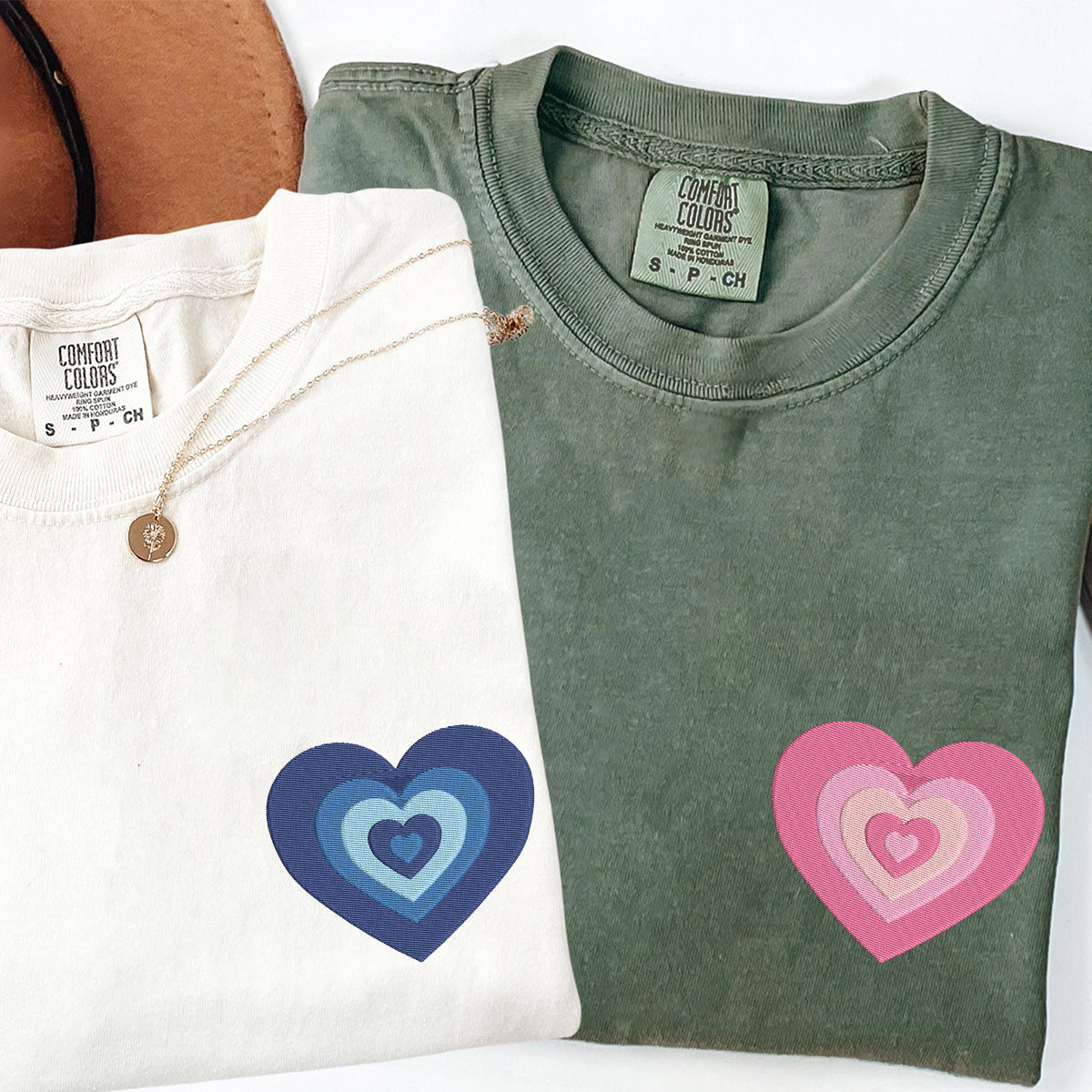 Custom Embroidered Fading Heart Matching T-shirts for Couples
