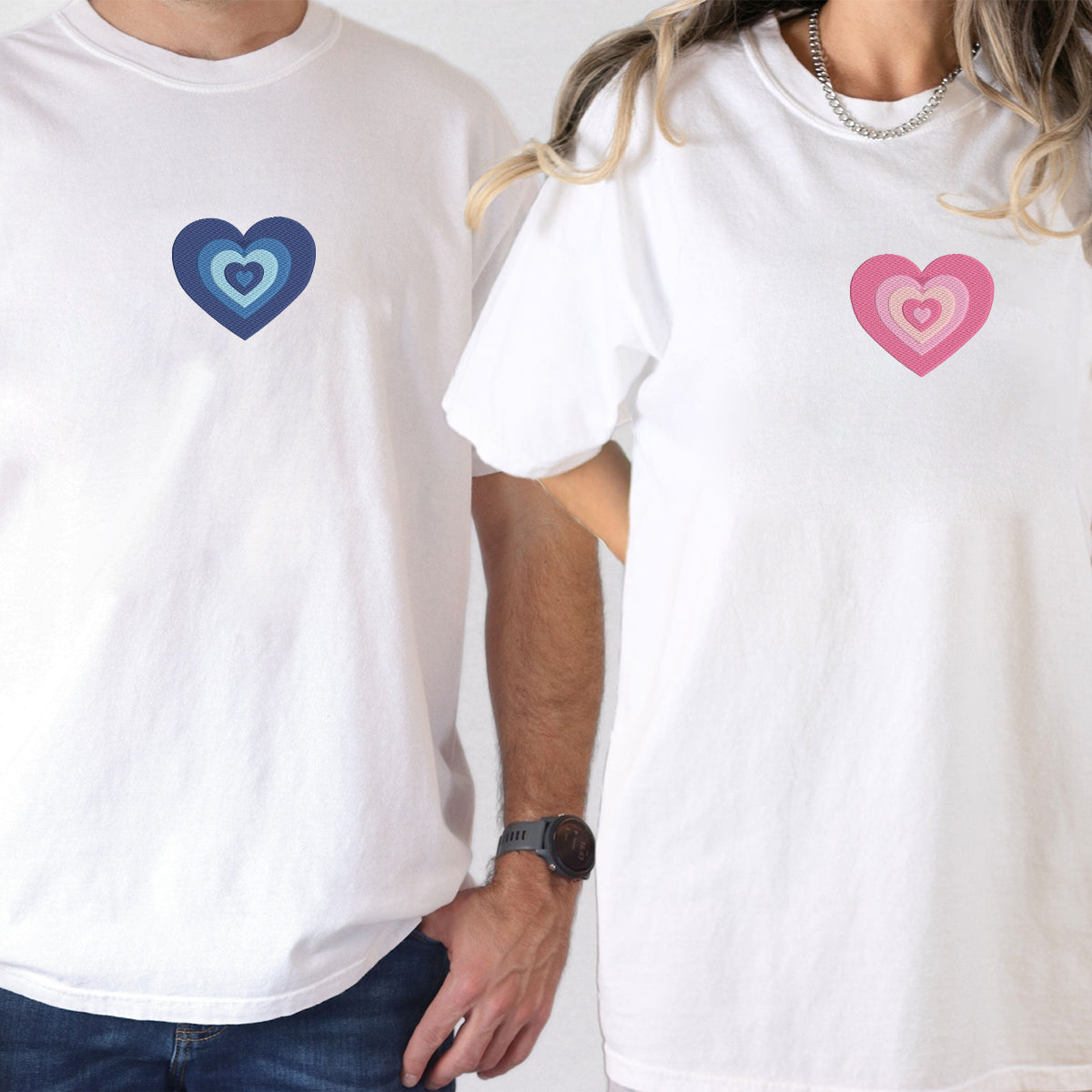 Custom Embroidered Fading Heart Matching T-shirts for Couples