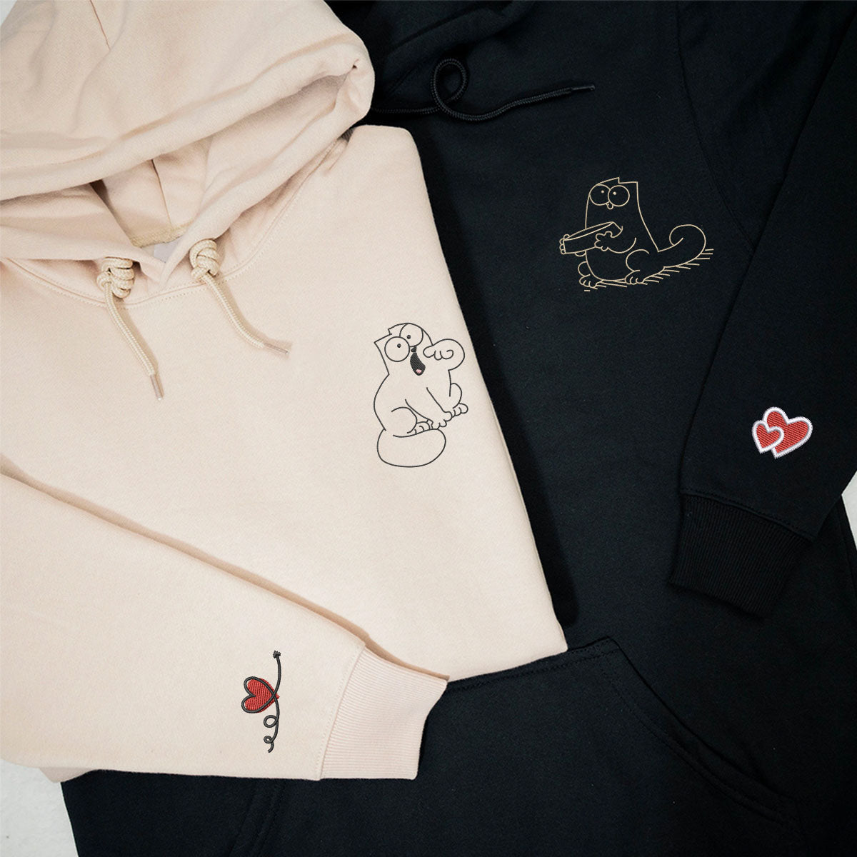 Sweats à capuche brodés personnalisés assortis « Nourrissez-moi, j'ai faim » pour couples