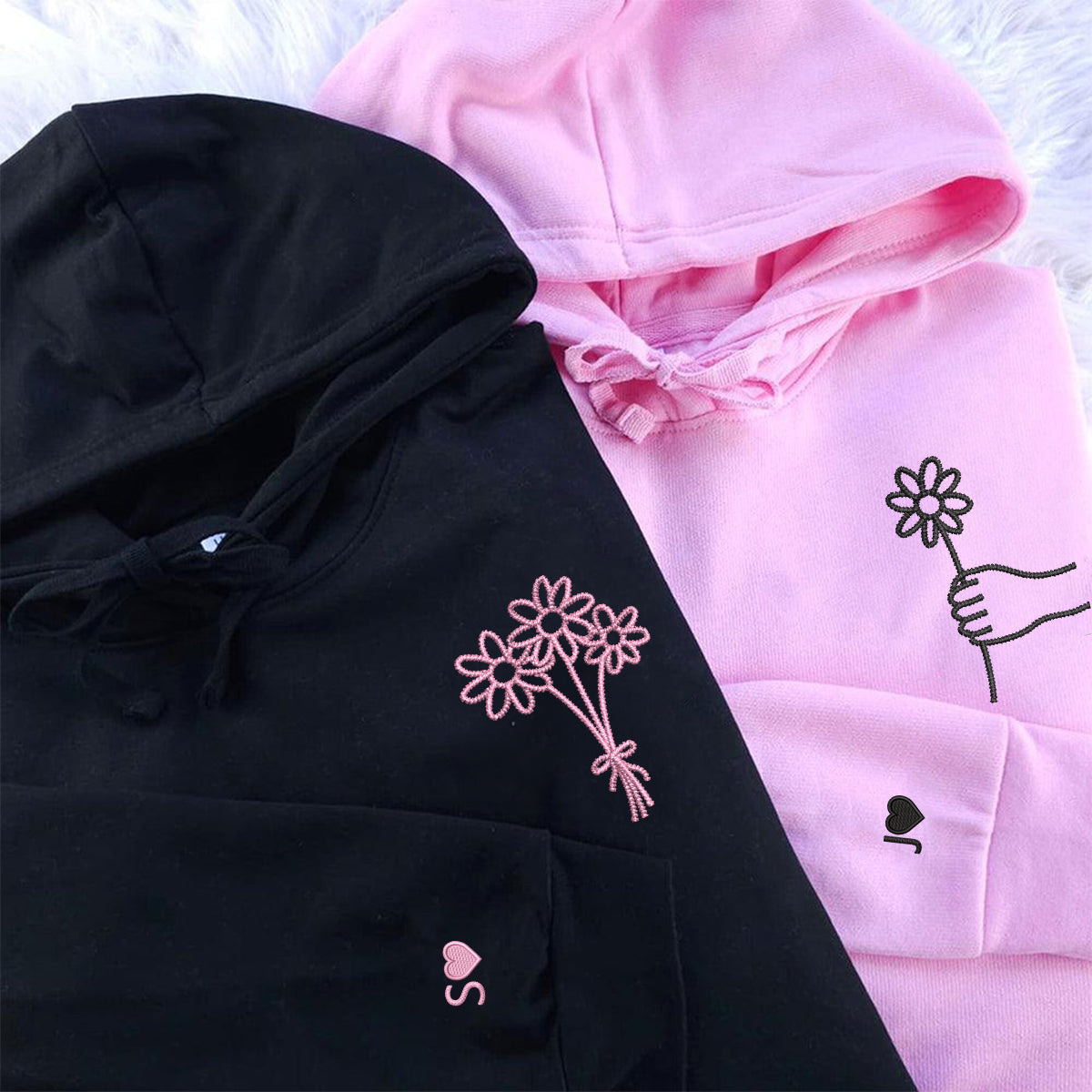 Individuell bestickte Blumenstrauß-Kapuzenpullover für Paare