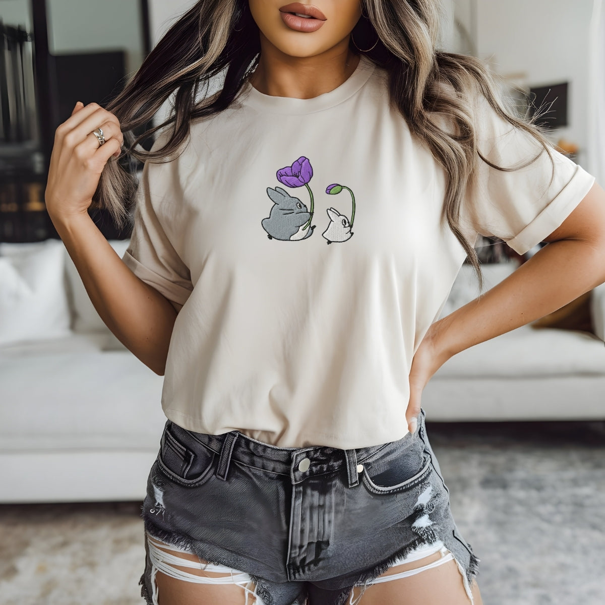 Custom Embroidered Forest Creatures T-Shirt – Cute Cozy Aesthetic Tee, Gift for Her