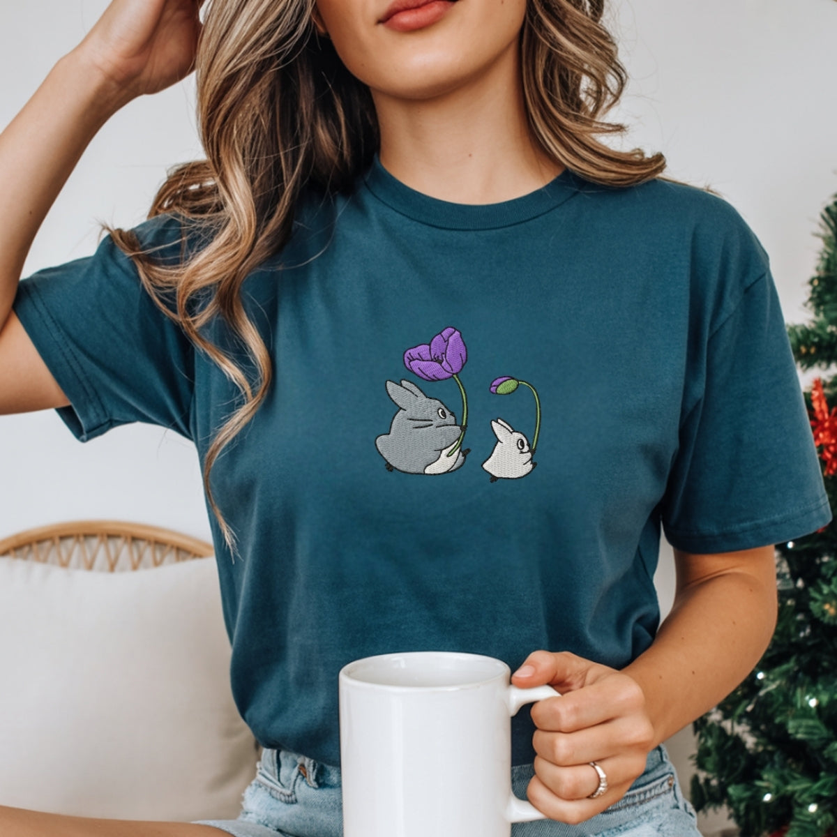 Custom Embroidered Forest Creatures T-Shirt – Cute Cozy Aesthetic Tee, Gift for Her