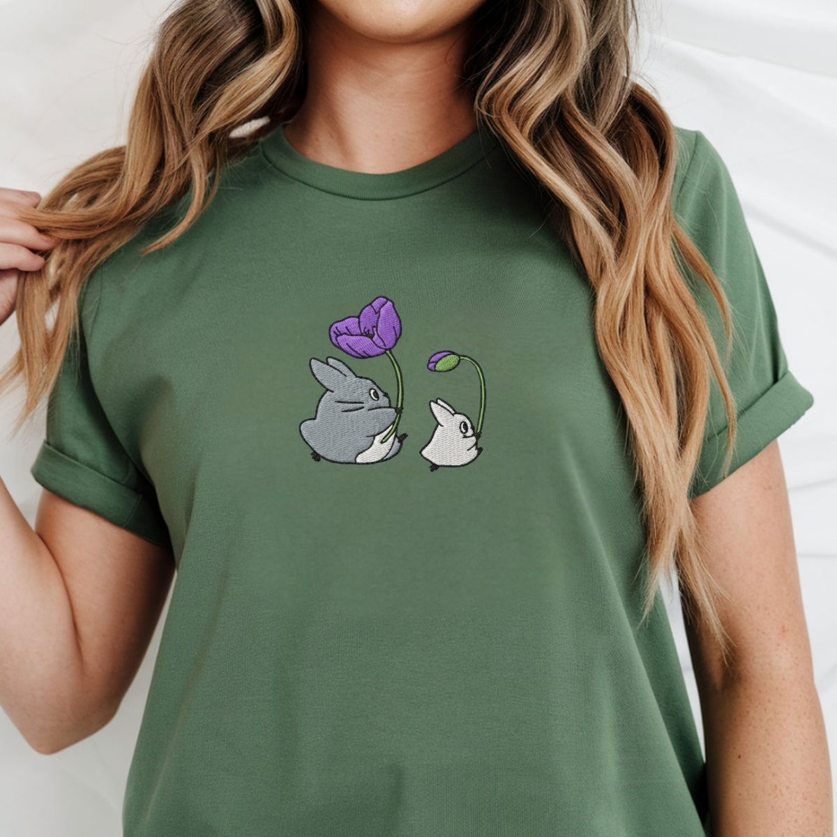 Custom Embroidered Forest Creatures T-Shirt – Cute Cozy Aesthetic Tee, Gift for Her
