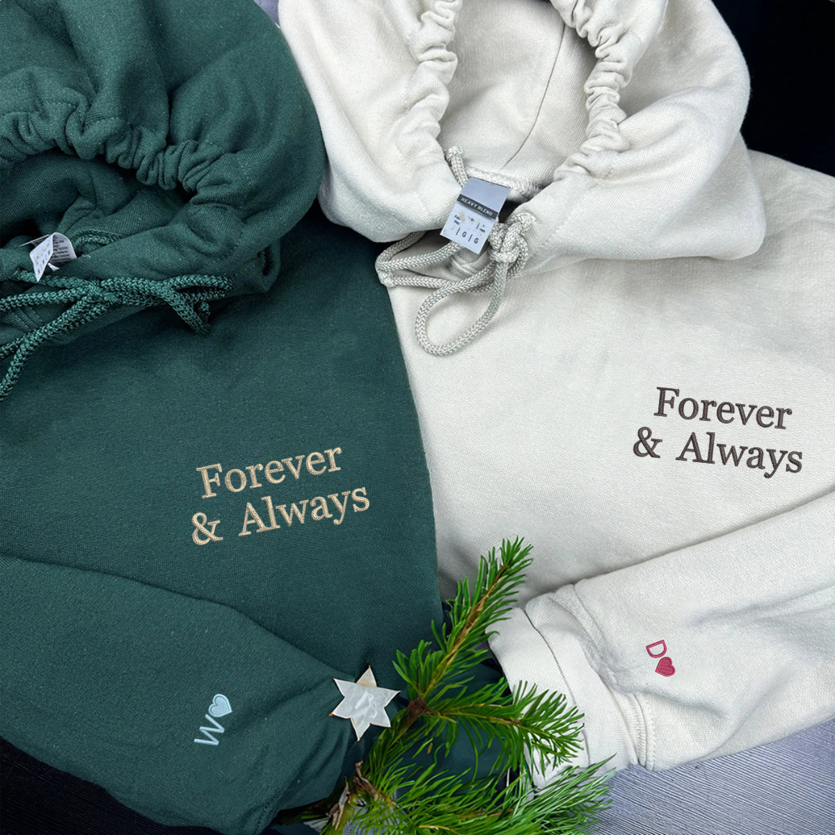 Individuell bestickte „Forever and Always“-Kapuzenpullover für Paare