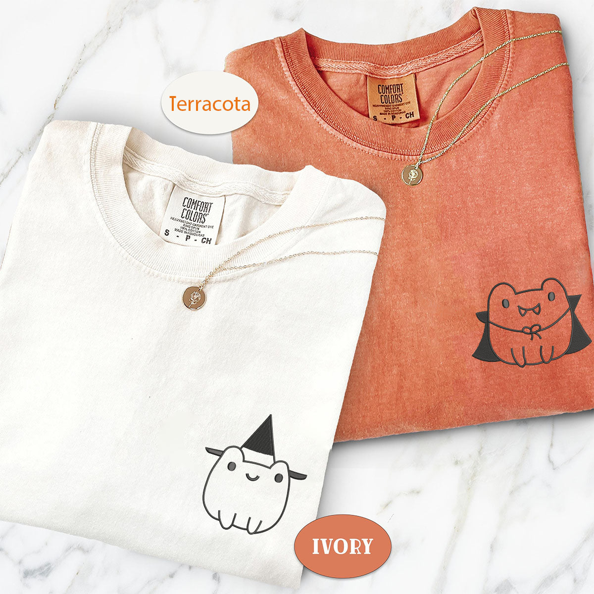 T-shirts assortis d'Halloween personnalisés avec grenouille brodée pour couples