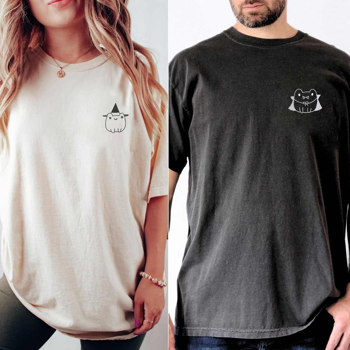 T-shirts assortis d'Halloween personnalisés avec grenouille brodée pour couples