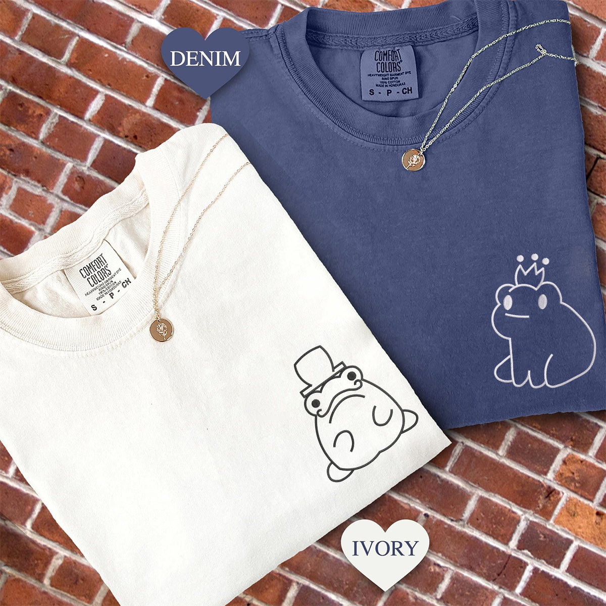 Custom Embroidered Frog King and Queen Matching T-shirts for Couples