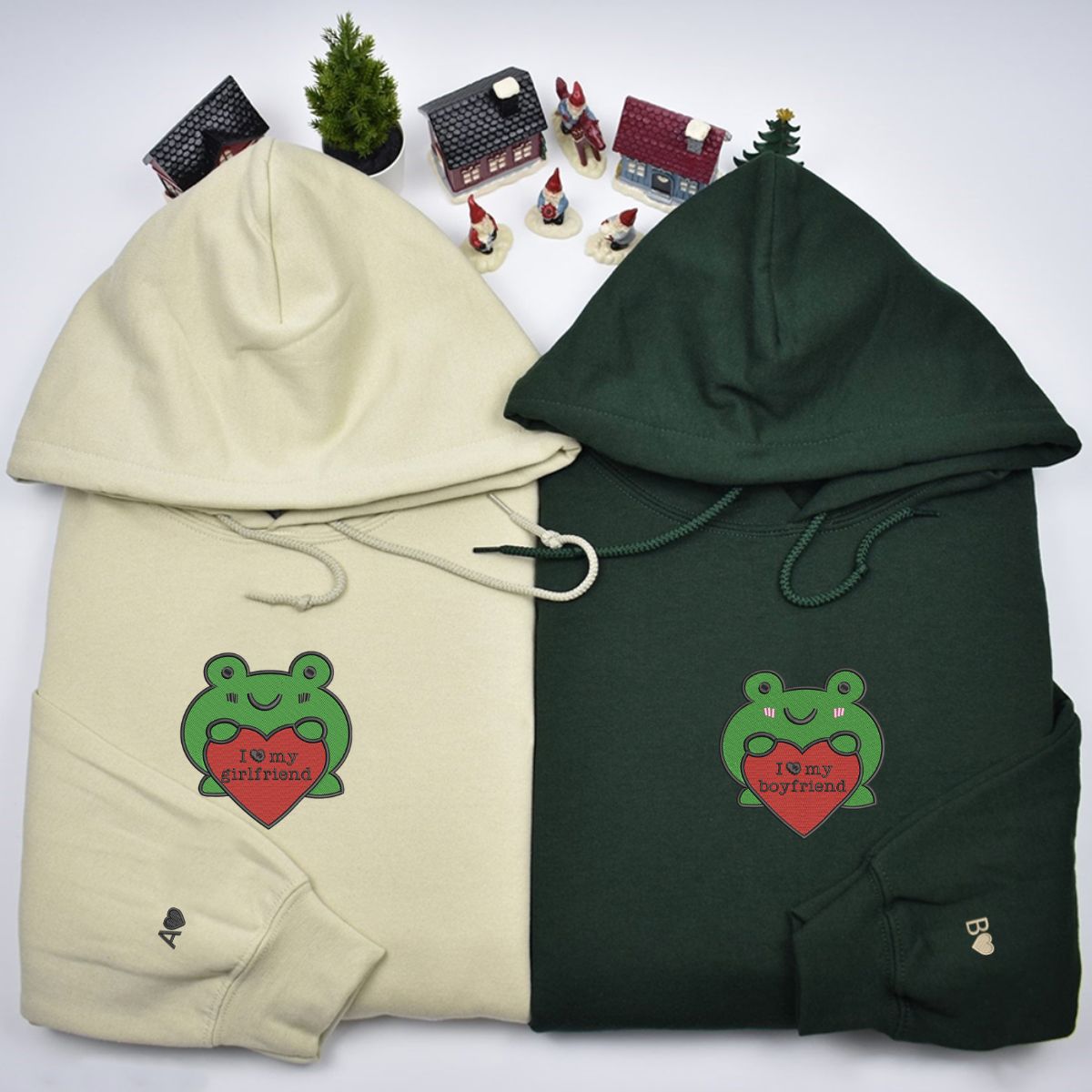 Individuell bestickte Frosch-Kapuzenpullover für Paare