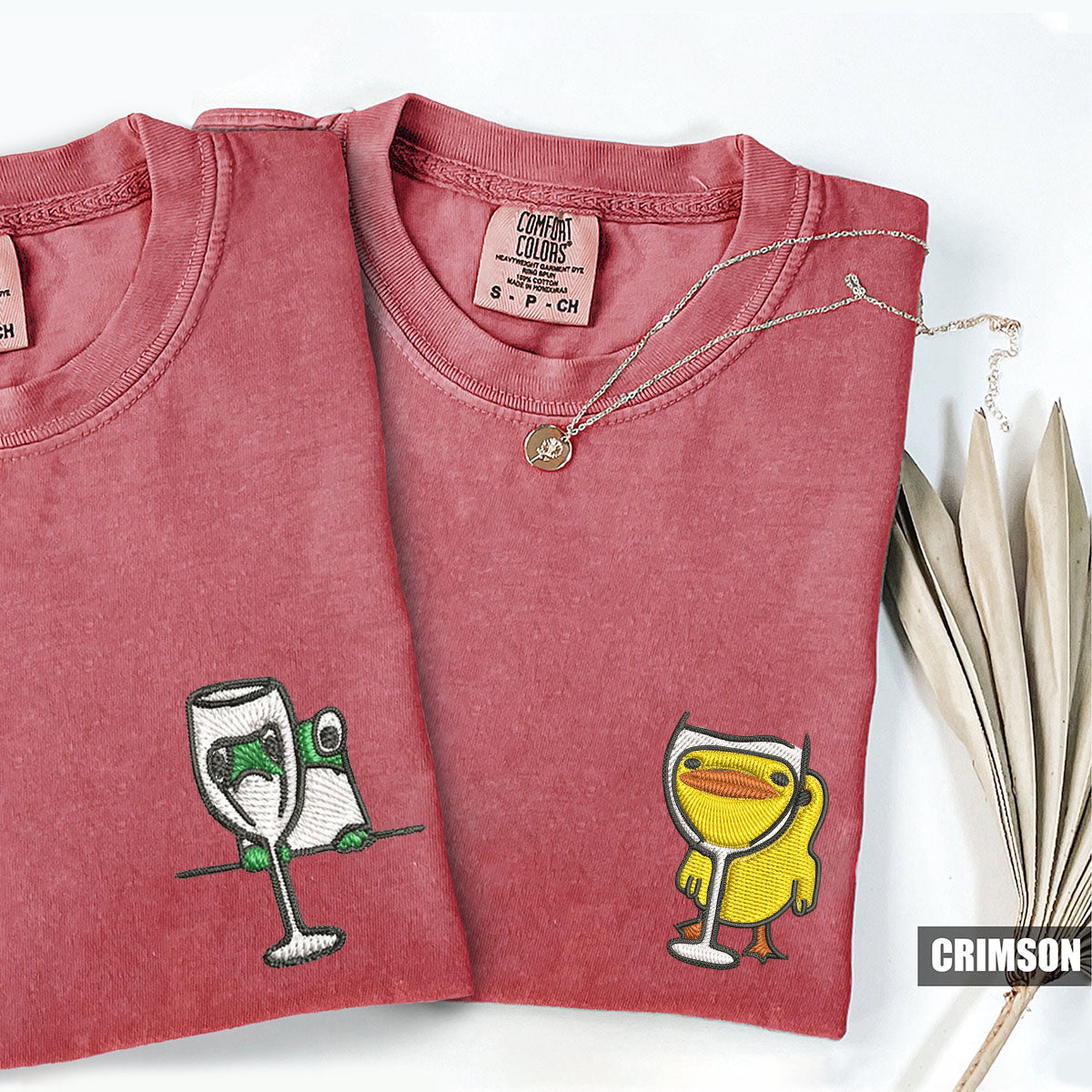 Custom Embroidered Frog and Duck Drinking Matching T-shirts for Couples