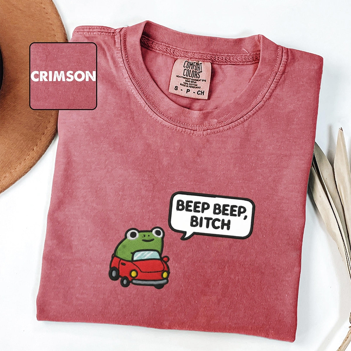 Custom Embroidered Funny Beep Beep Frog T-shirt - Cute Embroidered Car Tee