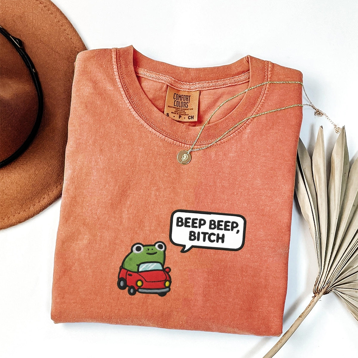 Custom Embroidered Funny Beep Beep Frog T-shirt - Cute Embroidered Car Tee