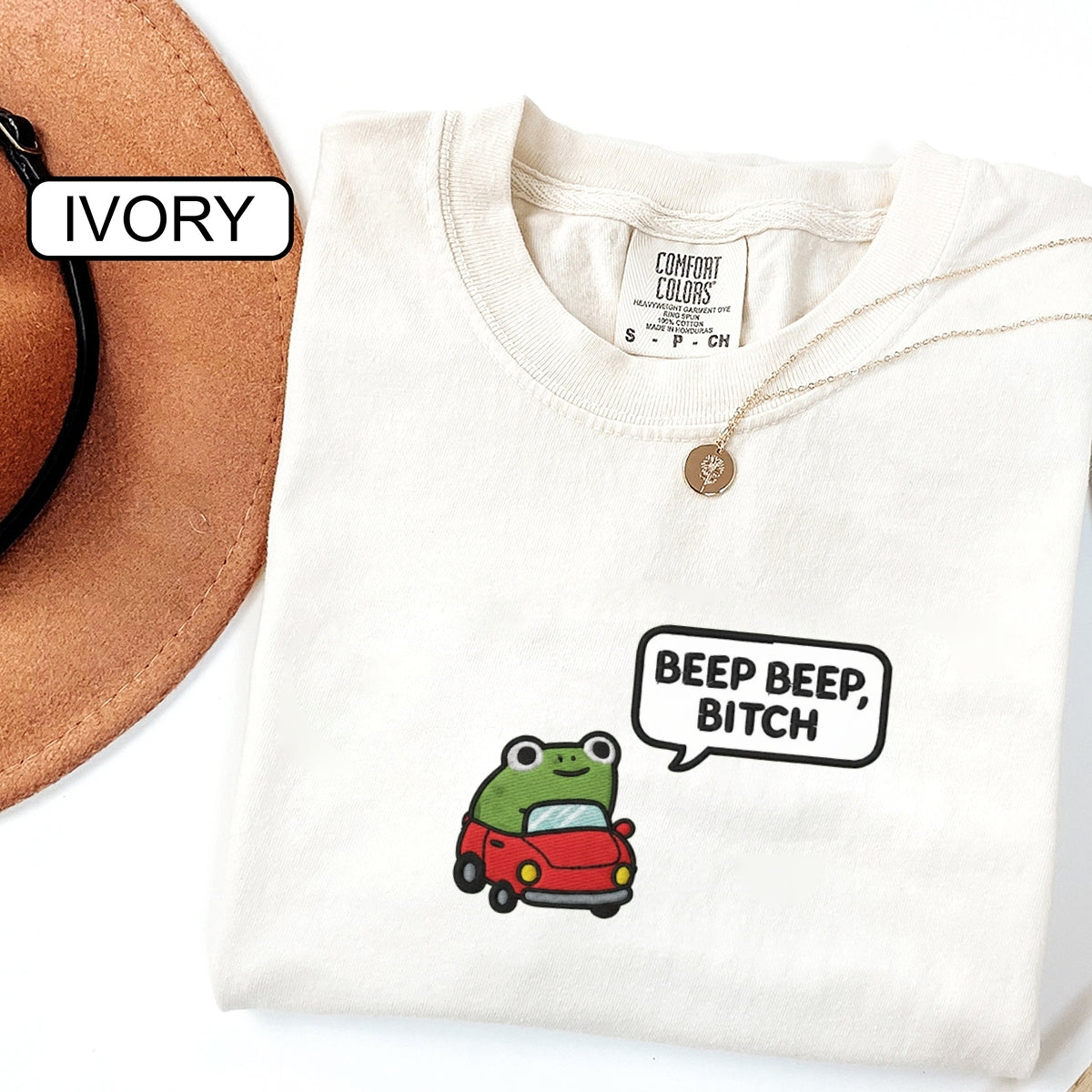 Custom Embroidered Funny Beep Beep Frog T-shirt - Cute Embroidered Car Tee