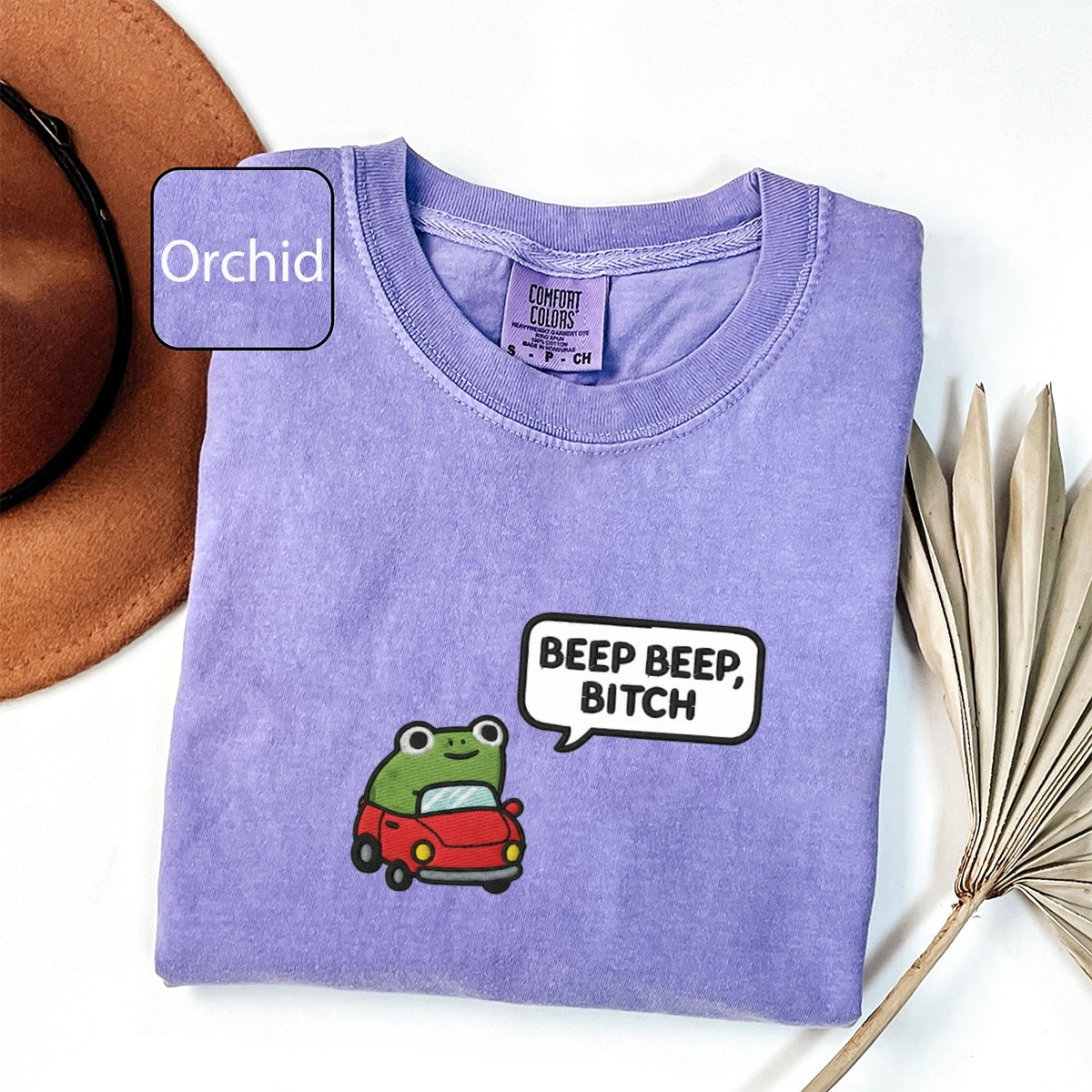 Custom Embroidered Funny Beep Beep Frog T-shirt - Cute Embroidered Car Tee