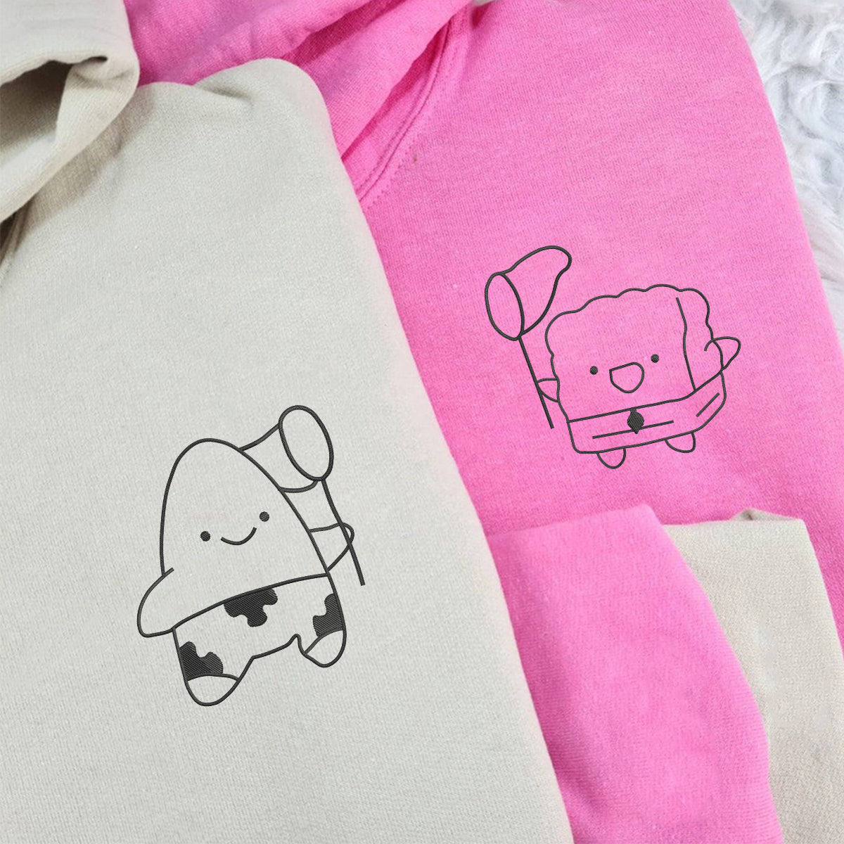 Individuell bestickte, lustige Cartoon-Kapuzenpullover für Paare