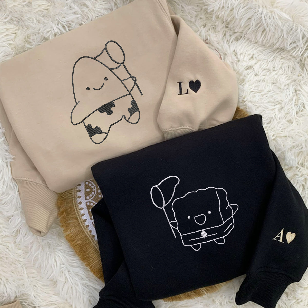 Individuell bestickte, lustige Cartoon-Kapuzenpullover für Paare