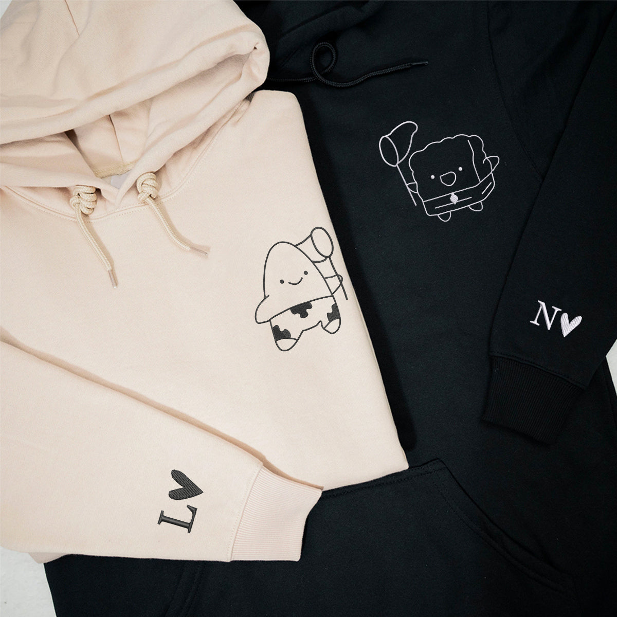 Individuell bestickte, lustige Cartoon-Kapuzenpullover für Paare