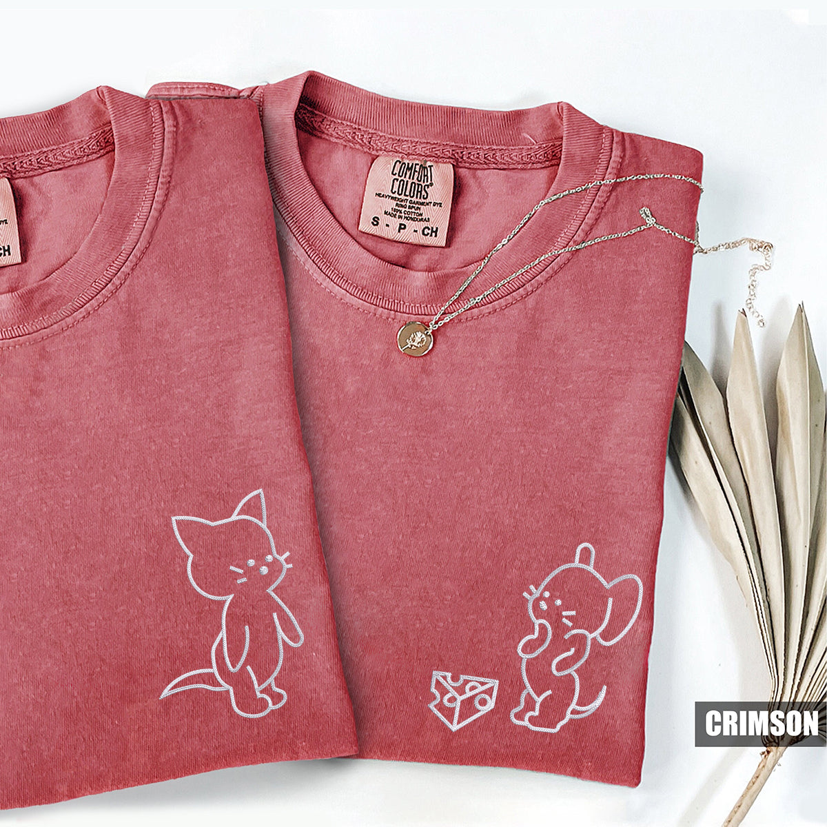 T-shirts assortis personnalisés brodés avec chat et souris amusants pour couples