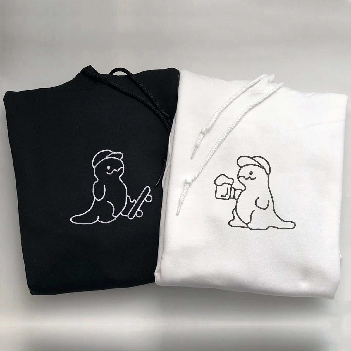 Sweats à capuche assortis brodés personnalisés avec ange et chat démon pour couples