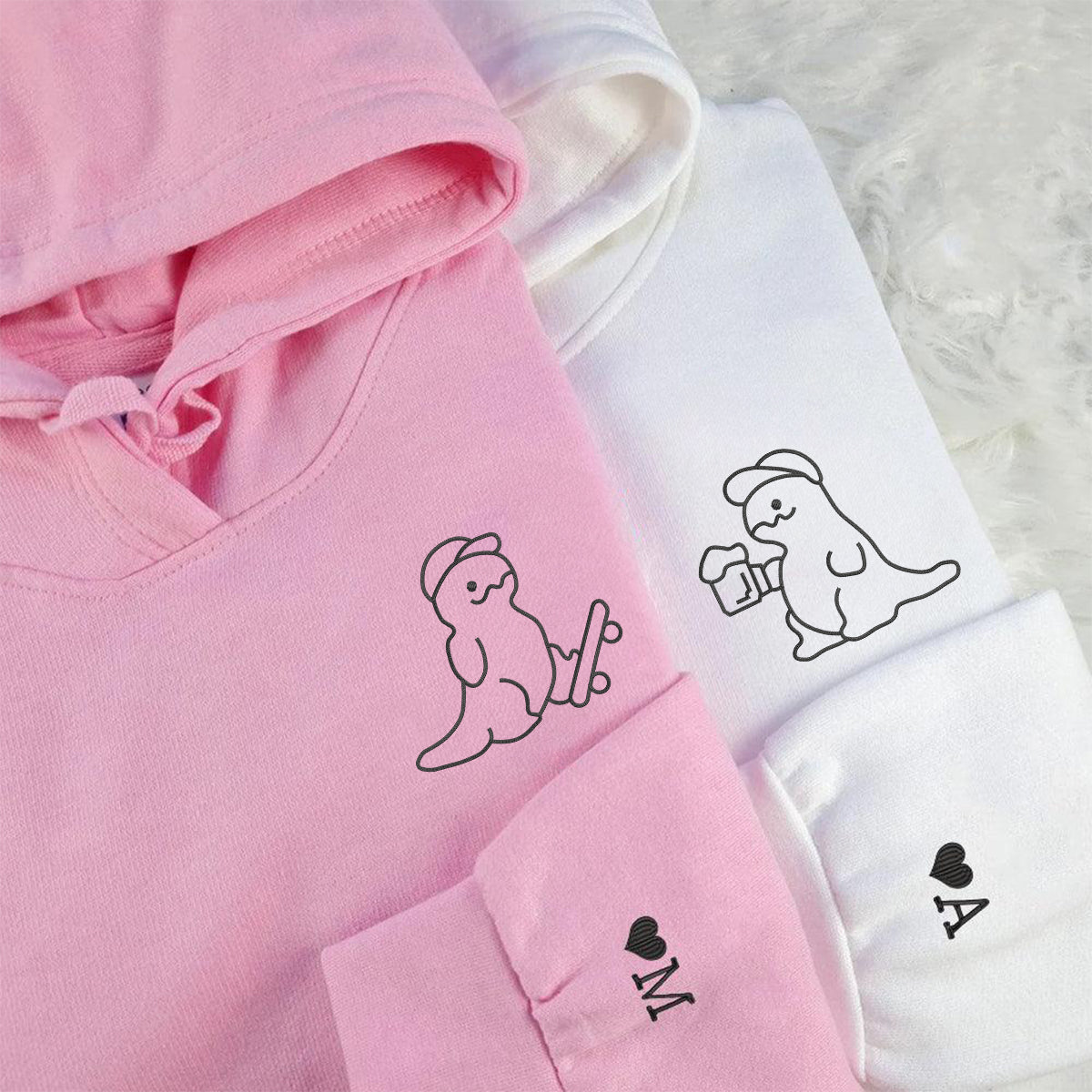 Sweats à capuche assortis brodés personnalisés avec ange et chat démon pour couples