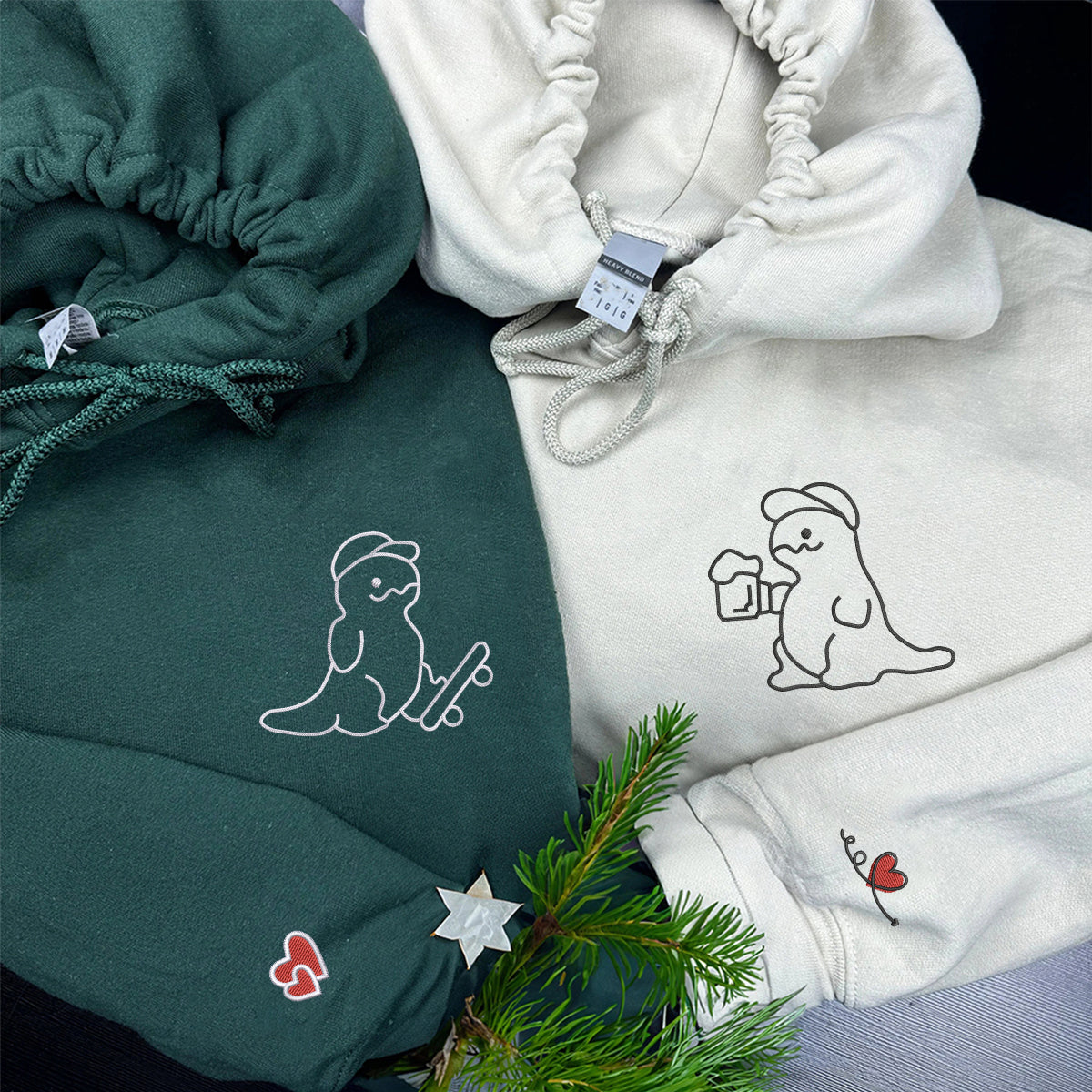 Sweats à capuche assortis brodés personnalisés avec ange et chat démon pour couples