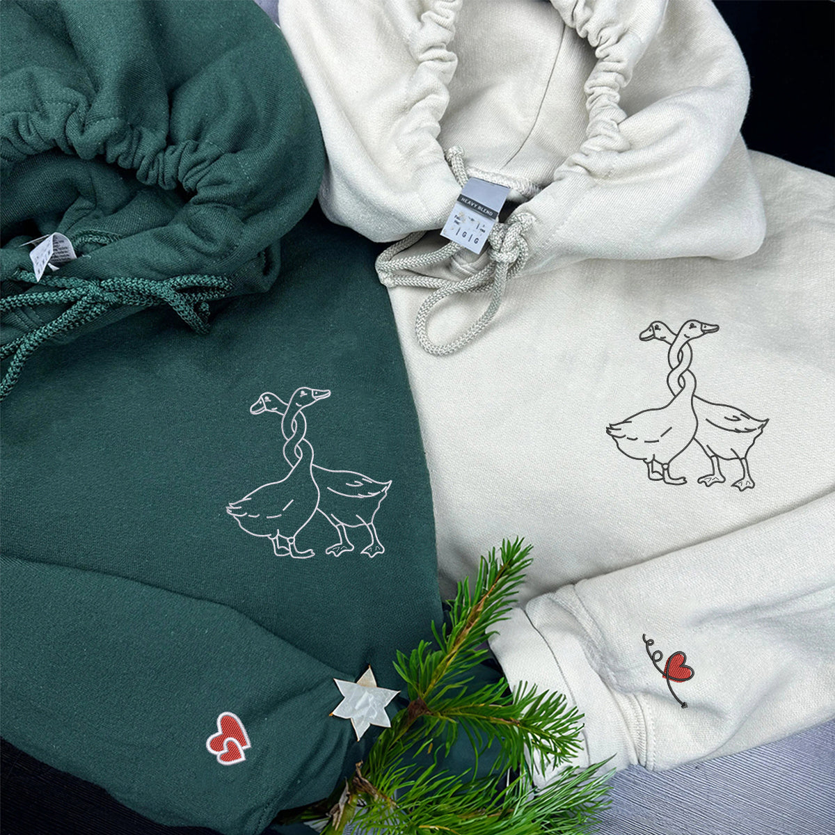 Custom Embroidered Geese Love Matching Hoodies for Couples