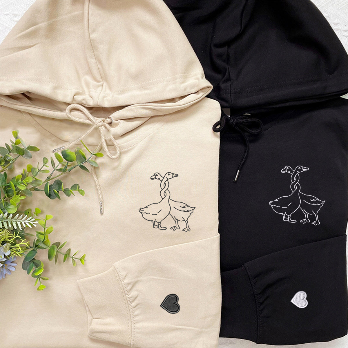 Custom Embroidered Geese Love Matching Hoodies for Couples